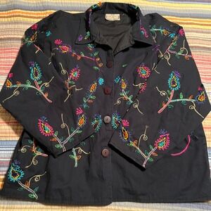Life Style Plus Embroidered Button‎ Down Jacket Bohemian Floral